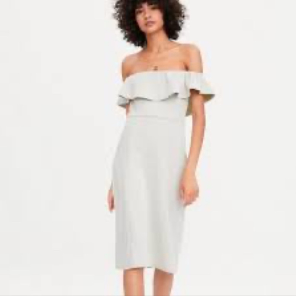 Zara Strapless Ruffle Dress in White and Green